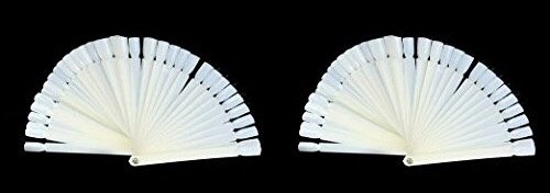 Beauticom 100 Natural Acrylic False Tip Sticks with Metal Ring Holders Fan-Shaped Nail Art Display Chart Practice Tips Tool - 100 Tips
