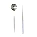 Autohome 2 Spoons and 2 Pairs Chopsticks Saintless Steel Dinner Flatware - White&Silver+Black&Silver
