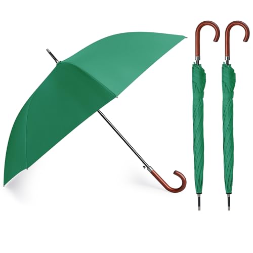 Silkfly 48 Inch Auto Open Umbrella Large Wooden J Stick Handle Vintage Windproof Travel Wedding Fast Drying Rain Umbrella