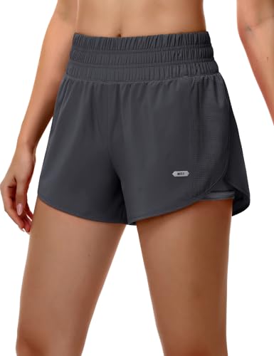 MIER Women's 3 Inch 2-in-1 Running Shorts with Built-in Liner, Dark Grey, S at Amazon