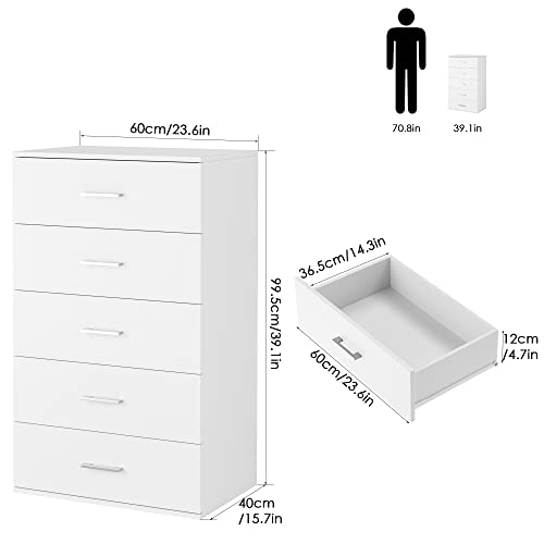 TTVIEW 5 Drawer Dresser Chest, Freestanding Dresser Storage Tower With ...
