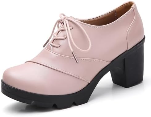 Escarpins Oxfords à Bride T DADAWEN - Plateforme, Bout Carré, Talon Moyen - Gris Clair T.6.5