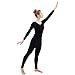 Ensnovo Womens Spandex Bodysuit Long Sleeve Scoop Neckline Footless Unitard Black,L