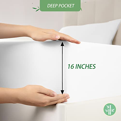 Shilucheng 100 Bamboo Sheets Set Queen Size 1800 Thread Count Soft Bed Sheets,16 Inch Deep