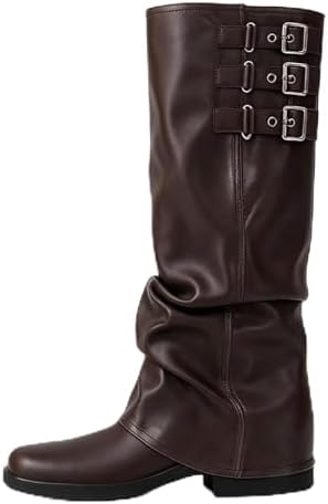 Amazon.com | MAVMAX Mid Calf Boots for Women Fold Over Zipper 