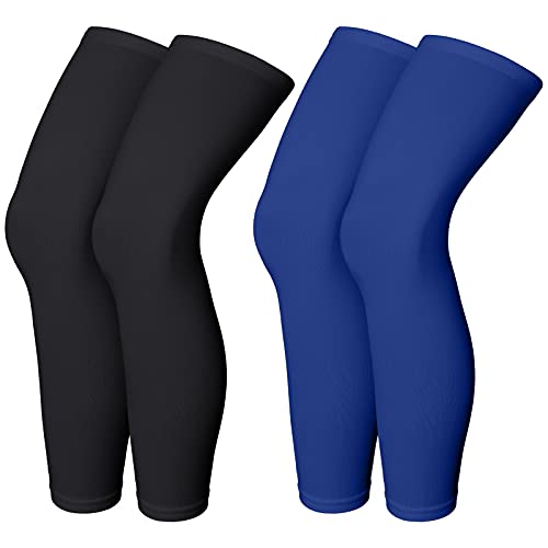 Skylety Compression Leg Sleeve Full Length Leg Sleeves Sports Cycling for Men Women, Running, Basketball(L,Black and Blue)