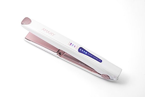 Amaxy Wireless Rechargeable Mini Hair Straightener - 100% Ceramic Plates - Portable Travel Size with USB Power Bank Function - Comes with a heat protection pouch