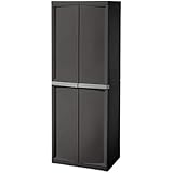 Sterilite 4 Shelf Cabinet, Lockable Utility Storage w/ Adjustable Shelves, Gray - Plastic Shelving Unit for Organizing Garage, Pantry, Basement, Laundry Room or Mudroom