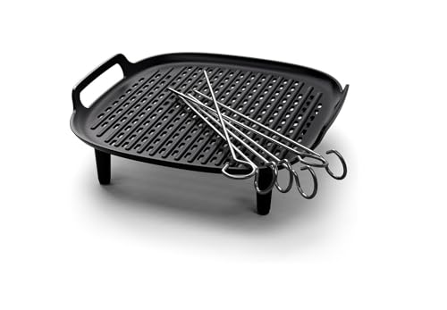 Philips Airfryer Accessory Grill Kit XXL, Non-Stick Grill Plate, Double Layer Cooking, With 6 Skewers, Dishwasher Safe, Recipe app, Black (HD9959/00)