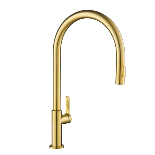 Kraus KPF-2821BB Oletto - Grifo de cocina desplegable de arco alto con una sola manija, 21 pulgadas, bronce cepillado