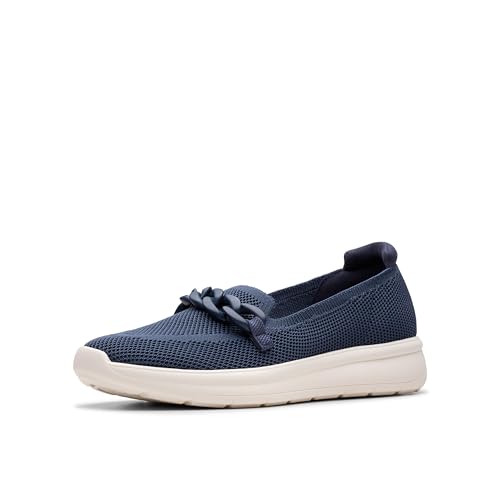 Clarks Women's Ezrinn Cove Loafer, Navy Textile, 6 Medium US