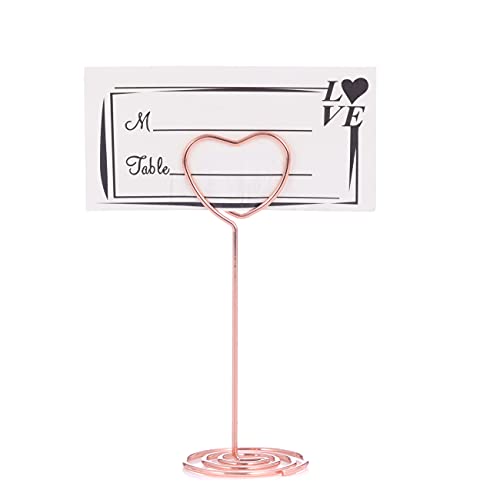 BuRuiJi 12pcs Table Number Holders,3.35 inch Place Card Holders,Table Number Stands,Table Card Holder, Photo Picture Holders for Centerpieces, Wedding, Party, Birthday (Rose Gold-Heart Shaped)
