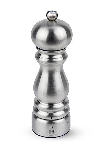 PEUGEOT - Paris Chef uSelect 18 cm Salt Mill - 6 Predefined Grind Settings - Powdered Salt Innovation, Zirlion Mechanism - Stainless Steel - Made in France, Silver