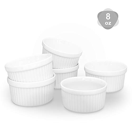 KitchenTour Porcelain Souffle Dishes 8 Ounces Ramekins for Baking Souffle, Creme Brulee - Set of 6 - Thumbnail 4