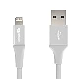 AmazonBasics USB A Cable with Lightning Connector, Premium Collection, MFi Certified iPhone Charger, 4 Inch, Silver