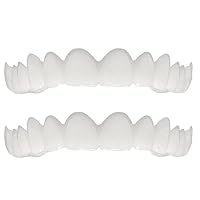 TADAMI Veneers Dentures, Fake Teeth Temporary Smile Serrated Denture Teeth Top Bottom Comfort Fit Flex Teeth Socket (White)