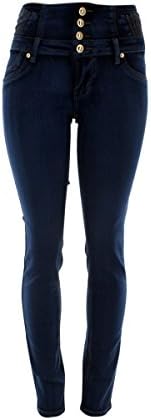 Tush Push - Women's 4 Button Push Up Overwash Jeans - Blue Acid