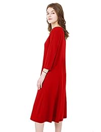 YMING Vestido de algodón elegante para mujer, estilo casual, estilo Midi