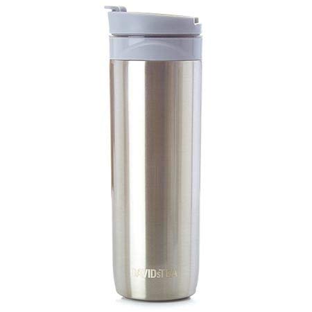 Davidstea Tea Press Double Walled Stainless Steel Travel Mug For Loose Tea 16 Oz 473 Ml Silver