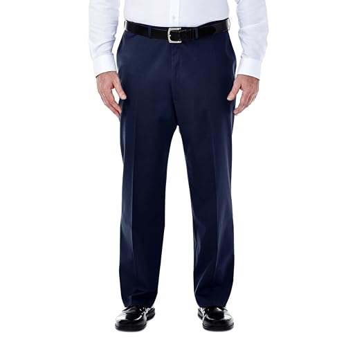 Haggar - Pantalón de Hombre de Corte clásico, Requiere Planchado, Cintura Ampliable, Parte Delantera Plana (Ajuste Normal, Tallas Grandes), Caqui, 50W x 29L