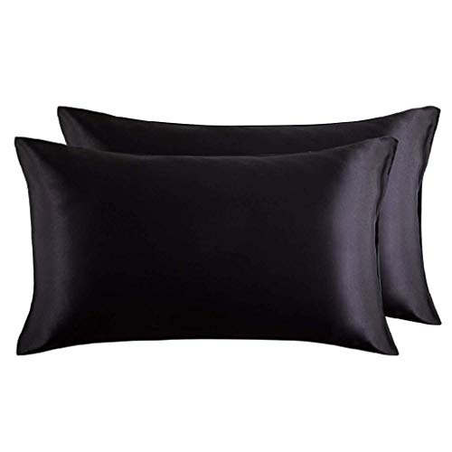HASTHIP® Pillowcase Set Satin Pillowcases for Hair and Skin, Pack of 2 Pillow Cover Standard Size (Black 20*30inch) HASTHIP® Pillowcase Set Satin Pillowcases for Hair and Skin, Pack of 2 Pillow Cover Standard Size (Black 20*30inch)