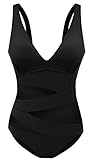 Eomenie One Piece Swimsuits, Women's Mesh Vintage V Neck Push-up Padded Swimwear Slim Monikini Bathing Suit