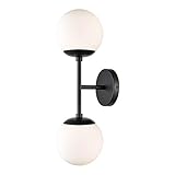 Light Society LS-W268-BK-WH Zeno Black and White Glass 2-Light Globe Wall Sconce, Mid Century Modern Retro Vintage Style