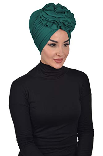 Instant Turban Cotton Scarf Head Wrap Cancer Chemo Headwear Rose Detail D Green