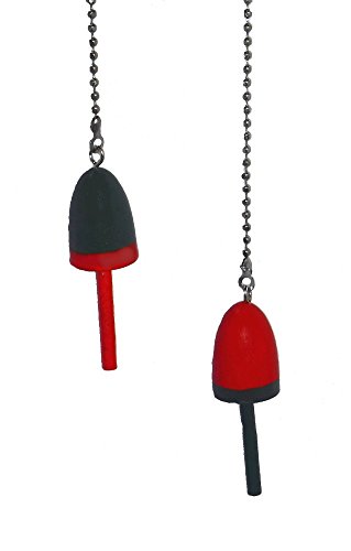 WeeZ Industries - SET OF TWO - Wooden nautical float boat water Buoy Ceiling Fan Pull light chain extender (red & green)