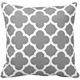 Gray Morrocan Quatrefoil Pattern Throw Pillow Case