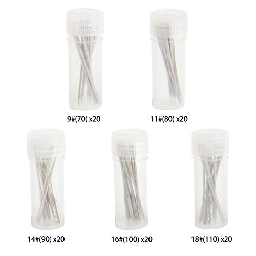 HAPY SHOP 100 Pieces Sewing Needles Home Sewing Machine Needles,Size 9, 11, 14, 16, 18, with 10 Needle Bottles,20 Pieces Per Size for Household Sewing Machines