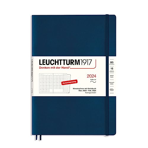 LEUCHTTURM1917 367564 Monatsplaner & Notizbuch Composition (B5) 2024, 16 Monate, Softcover, Marine, Deutsch
