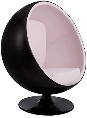 Aarnio Inspired Mid Century Modern Ball Globe Swivelling Lounge Reading Chair - Black Shell (White)