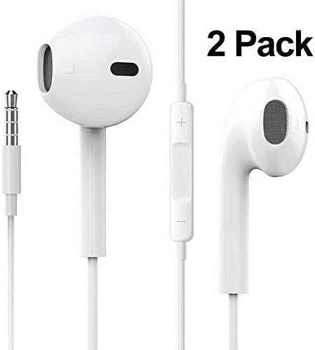 2 Pack Earphones/Earbuds/Headphones Stereo Mic&Remote Control Compatible with iPhone 6s/6plus/6/5s/se/5c/IPad/IPod Galaxy More Android Smartphones(White)