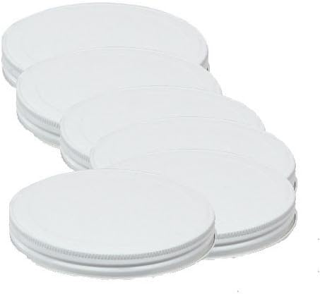 Pakkon 6 White Metal Lids Replacement for Pakkon Wide Mouth 1 Gallon Glass Mason Jar Only