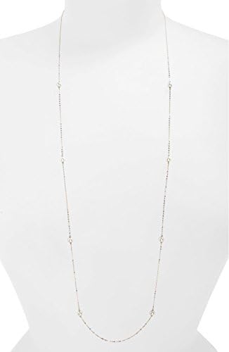 Nadri Faux Pearl Long Station Necklace Rhodium Plated