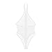 inlzdz Women's Lingerie Sheer Mesh Fishnet Halter Neck Backless Zip Up Leotard Teddy Bodysuit White Large