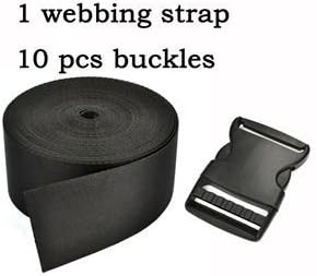 Bujingyun 1 Inch Wide 10 Yards Black Nylon Heavy Webbing Strap+12 pcs black plastic 1-inch (25mm) flat side release buckles