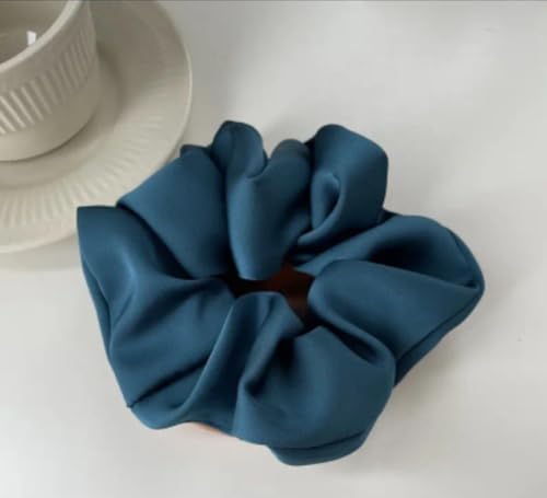Elegant Satin Scrunchie - Soft, Silky Hair Tie for Women & Girls | Solid Color, Simple Style Ponytail Holder (Tibetan Blue)