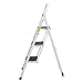 Sturdy Step Ladder 3 Step Heavy Duty Folding 3 Step Stool Home Kitchen Step Ladders, White