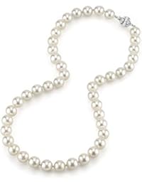 White Akoya Saltwater Cultured Pearl Necklace for Women in 18 Inch Length with 14K Gold and AAA Quality - THE PEARL SOURCE