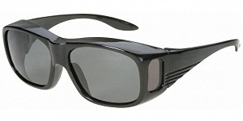 Men and Women Unisex Polarized Sport Fit Over Sunglasses - Wear Over Prescription Glasses. Size Medium. Black with Grey Lens (Carrying Case Included)