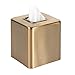 mDesign Metal Square Tissue Box Cover, Modern Facial Paper Holder - Accessories for Bathroom Vanity, Bedroom Dresser, Night Stand, Desk, Office, End Table - Unity Collection - 2 Pack - Soft Brass