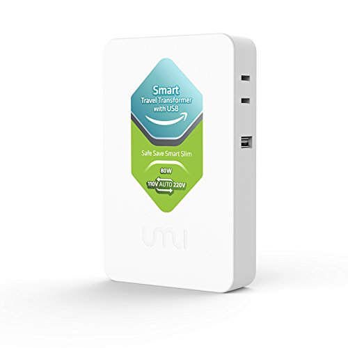 UMI Step Up and Down Voltage Converter 80W, Slim and Light, smart convert from 110V to 220V also 220V to 110V for worldwide travelers, with USB(5V/2000mA) charging port
