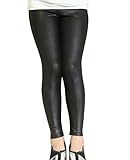 Swtddy Kids Girls Leggings Stretch Faux Leather Pants Tights Slim Thin Trousers (Tab Size 130(For Height 120-130cm), Black)