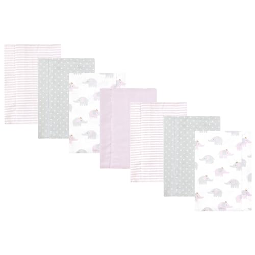 Hudson Baby Unisex Baby Cotton Flannel Burp Cloths, Lilac Elephants 7 Pack, One…