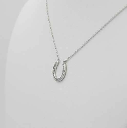 Sterling Silver Pendant Necklace with CZ Pave Horseshoe Charm, 925