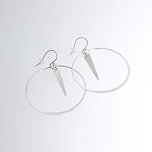 Large Flattened Circle Ring of Matte Sterling Silver Hoop Earrings with Trapezoid Component Drop SS-D43M-DROPMATTETRAP