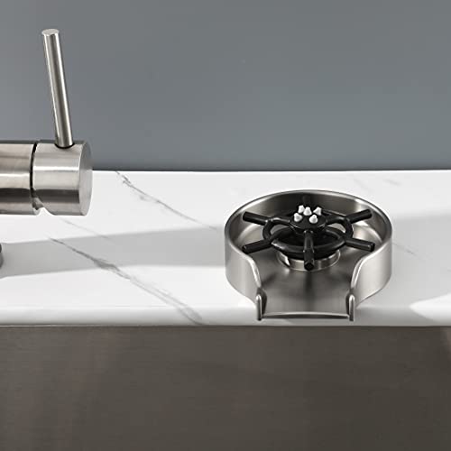 Glass Rinser for Sink, Brushed Nickel Glass Washer for Sink, WiPPhs Kitchen Sink Glass Rinser, Cup Washer Sink Accessories, Bar Bottle Washer for Kitchen Sink WI639BN