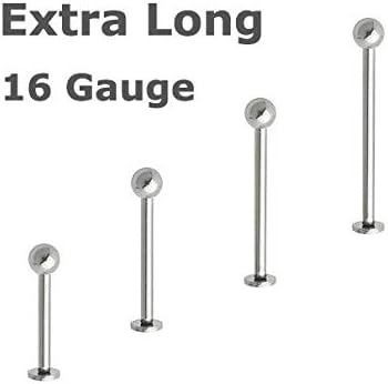 1x Stainless Steel 14g 3/4" Long Cheek Labret Ring 4mm Ball Piercing